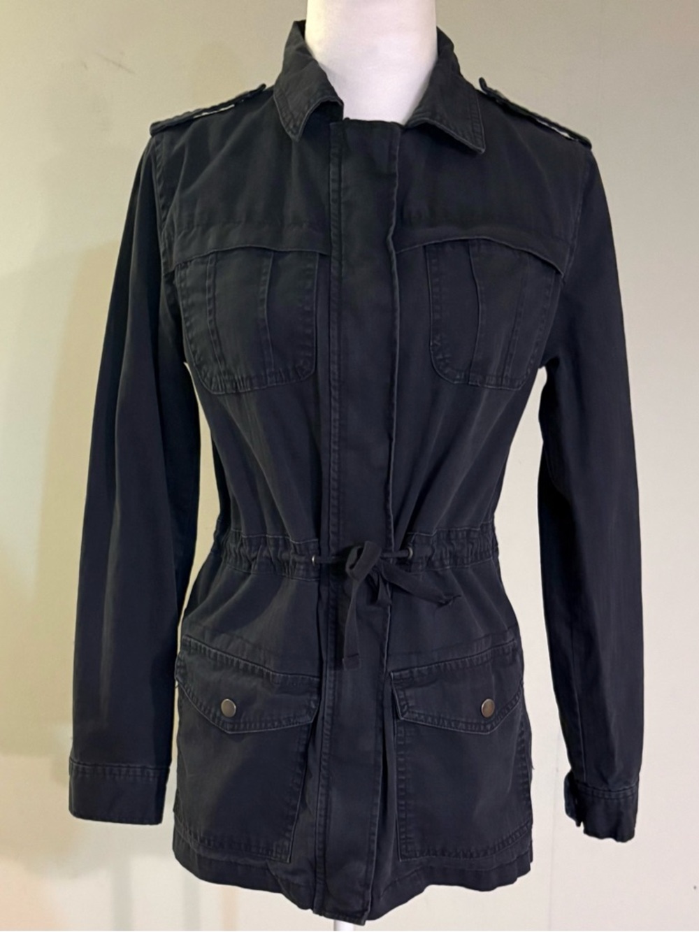 Navy Utility Gorpcore Jacket, 100% Cotton, Cinch Waist, Size XS